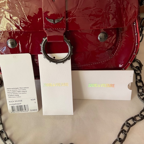 Zadig & Voltaire Kate Wrinkle Burgundy Patent Leather Crossbody Shoulder Bag NWT - Picture 5 of 16